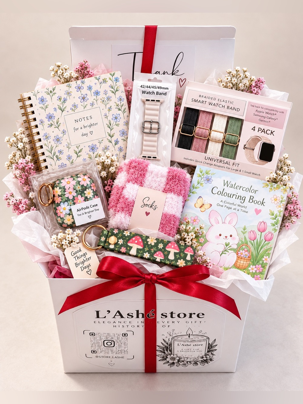 7 Piece Girls Gift Bundle | Accessories, Watch Bands, Notebook & Cozy Self Care